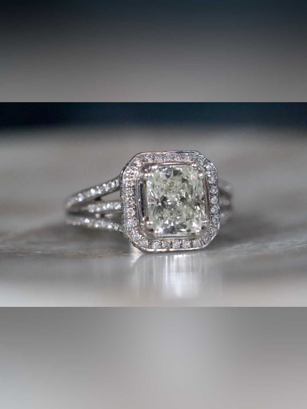 2.85ctw Natural Diamond Halo Engagement Ring 14K White Gold Cushion Cut VS2